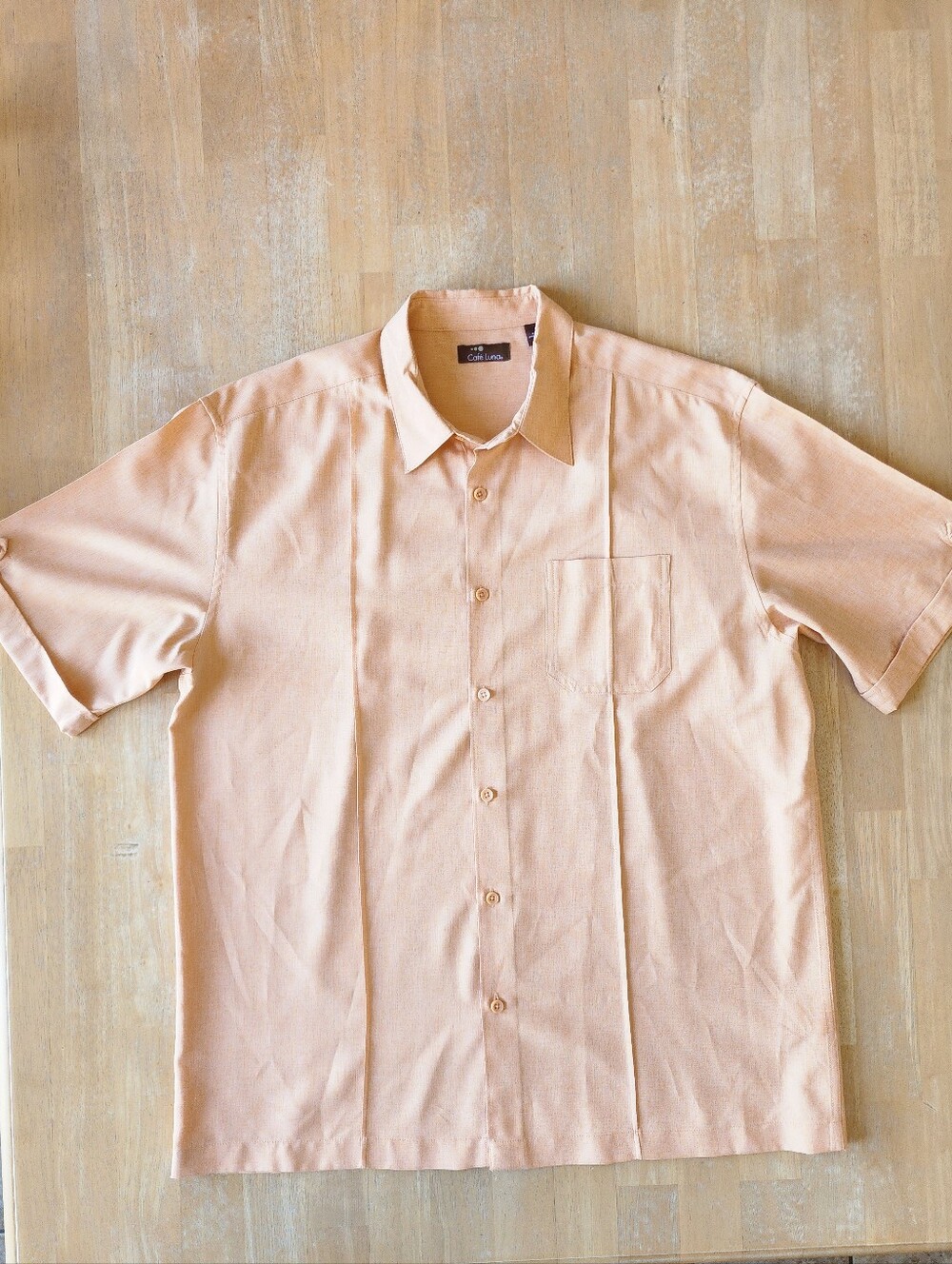 Cafe Luna Short-Sleeve Button Down Shirt - Solid Peach/ Coral Color